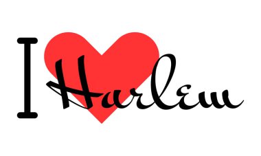 Harlem New York City USA 'yi seviyorum. Kırmızı kalpli el yazısıyla yazılmış mektuplar. Yazılı t-shirt, afiş, poster, çıkartma veya etiket için modern tasarım harfleri.