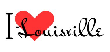 Louisville 'i seviyorum, Birleşik Devletler şehri. Kırmızı kalpli el yazısıyla yazılmış mektuplar. Vektör illüstrasyonu, modern tasarım