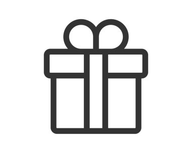 Minimalist hediye kutusu simgesi. Kutlama, bağış ve özel durumların sembolü. Tatillerle ilgili dijital tasarımlar, kartlar ve pazarlama materyalleri için kullan.