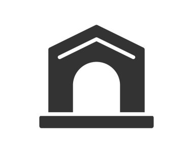 Kemerli kapı aralığı olan basit geometrik bir ev. Barınağın, evin ya da girişin sembolü. Gayrimenkul, inşaat ve mimari tasarımlar için harika. Temiz ve modern.