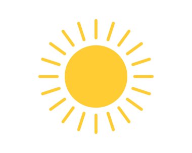 Parlak, neşeli güneş ikonu. Sade sarı tasarım sıcaklığı, enerjiyi ve yazı temsil ediyor. Hava durumu uygulamaları, çocuk içeriği ve olumlu mesajlar için ideal.