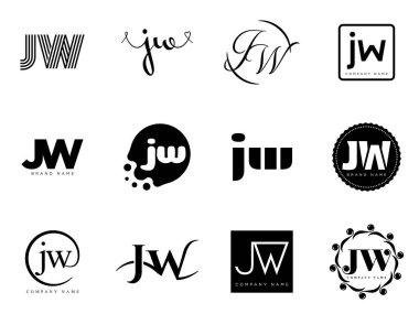 JW logo şirketi şablonu. J harfi ve w logoti. Tasarım elemanları ile farklı klasik serif harfleri ve modern kalın metin ayarla. İlk yazı tipi tipografisi. Koleksiyon trend iş kimliği.