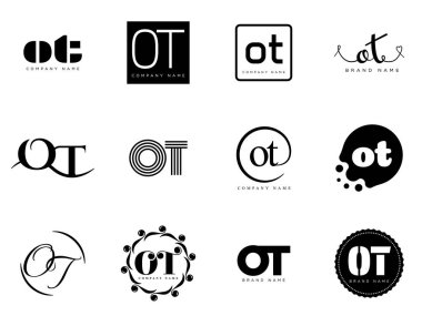 OT logo şirketi şablonu. Mektup O ve Logotype. Tasarım elemanları ile farklı klasik serif harfleri ve modern kalın metin ayarla. İlk yazı tipi tipografisi. Koleksiyon trend iş kimliği.
