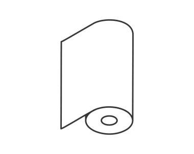 Clean minimalist line art illustration of a roll of paper or fabric.  Perfect for representing concepts of beginnings, potential, creation, or resourcefulness.