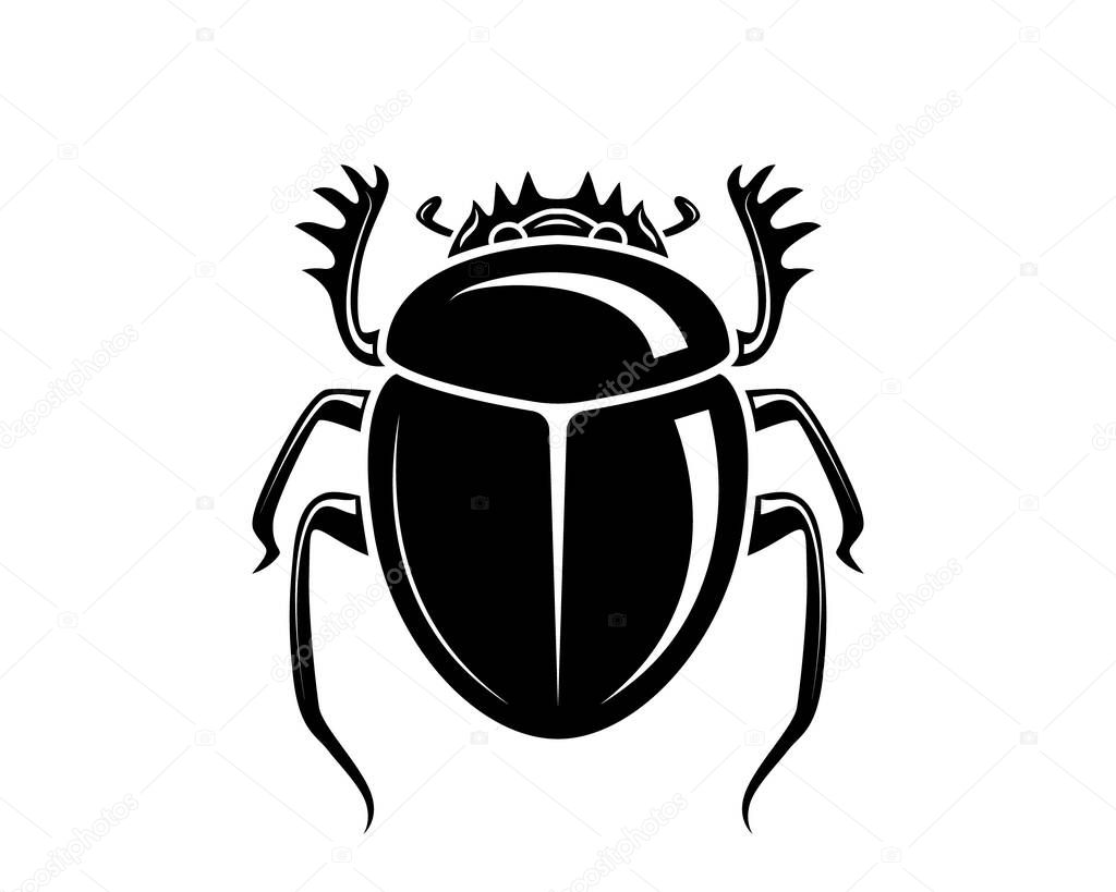 Elegant silhouette of a scarab beetle. Symbol of transformation, rebirth. Ideal for graphic design, tattoos, or cultural projects. Timeless and versatile.