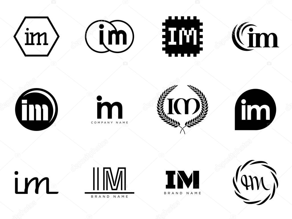 IM logo company template. Letter i and m logotype. Set different classic serif lettering and modern bold text with design elements. Initial font typography. Collection trendy business identity.