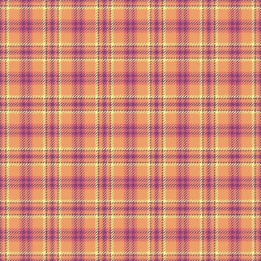 Sıcak turuncu ve mor renklerde canlı sonbahar ekoseli desen. Tekstil tasarımı, web sitesi geçmişi ya da mevsimlik pazarlama malzemeleri için mükemmel.