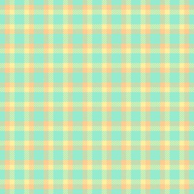 Garip, pürüzsüz kumaş, erkek dokusu kalıbı. Nane ve turuncu renk paletinde kavramsal ekose ekose vektör tekstili.
