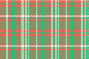 Klasik ekose desenli arka plan. Yeşil, kırmızı ve nötr tonlarda kesişen hatları olan kusursuz tekstil tasarımı. Moda, tatil ya da retro temaları için mükemmel.