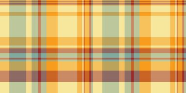 Tekstil arka planında yakın plan kumaş, ön dikişsiz ekose desen. Kehribar ve turuncu renk paletinde vektör dokusunu kontrol et.