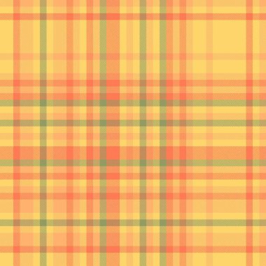Sıcak, davetkar, turuncu, sarı ve yeşil renkli bir ekose desenli. Kumaş, tekstil veya tasarım projeleri için çok yönlü bir fon. Samimi, geleneksel cazibe katar.