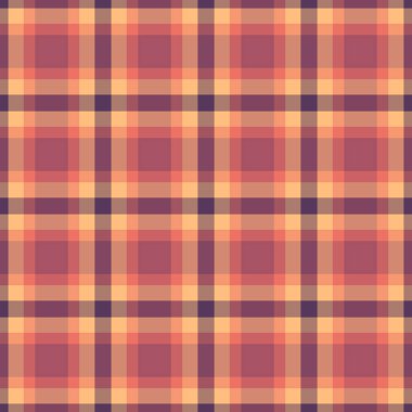 Kumaş dokusu pürüzsüz tekstil, cinsel kumaş kontrollü tartan. Kırmızı ve turuncu renk paletinde şapka vektör arkaplan ekoseli.