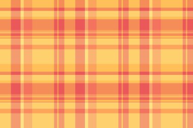 Tekstil kontrol kumaşı, örtülü asfalt arka plan dikişsiz. Turuncu ve kehribar renk paleti ile kız vektör dokusu deseni ekoseli.