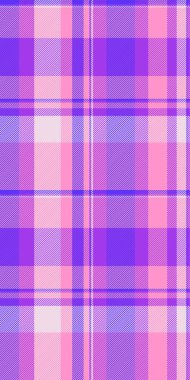 Kadın dokusu kontrolü kusursuz, dergi vektör kumaş tartan. Menü ekose arka plan deseni pembe ve mor renk paletinde tekstil.