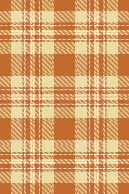 Egzotik ekose vektör dokusu, modern kumaş kumaş tartan. Bireysellik arka planı turuncu ve açık renk paletinde kusursuz denetim deseni.