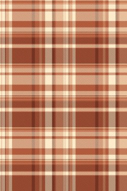 Etnik tartan vektör ekoseli, dökülen doku tekstil kumaşı. Turuncu ve beyazlatılmış badem rengi paletinde üretim kusursuz şablon kontrolü.