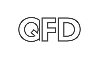 QFD logo tasarım şablonu güçlü ve modern kalın metinlerle. Basit ve minimal tipografi içeren ilk tabanlı vektör logosu. Modayı takip eden şirket kimliği markalar için ideal..