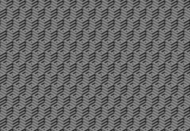 Soyut gri ölçekli geometrik desen. Karmaşık, tekrarlayan tasarım dinamik, neredeyse üç boyutlu bir etki yaratır. Arka plan, tekstil, web sitesi tasarımı ve modern markalaşma için mükemmel..
