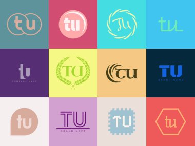 TU logo şirketi şablonu. T harfi ve senin logotin. Tasarım elemanları ile farklı klasik serif harfleri ve modern kalın metin ayarla. İlk yazı tipi tipografisi. Koleksiyon trend iş kimliği.