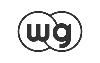 WG şirketinin amblemi, ana hatları mermiler ve iki birleşmiş dairenin logo şablonu, marka kimliği, logoti. Vektör Sonsuzluk sembolü ve teknoloji işareti.