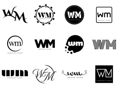 WM logo şirketi şablonu. Harf W ve M logotype. Tasarım elemanları ile farklı klasik serif harfleri ve modern kalın metin ayarla. İlk yazı tipi tipografisi. Koleksiyon trend iş kimliği.