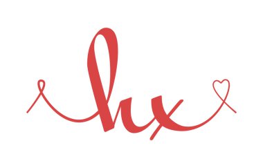HX 'in ilk düğün monogramı. Kaligrafi vektör illüstrasyonu. Sevgililer Günü posteri, tebrik kartı, fotoğraf albümü, afiş baskısı ya da dövme için el yazması harfler çizilmiş..