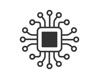 Merkezi işlemci birimi (CPU) ya da mikroçip tasvir eden minimalist vektör grafiği. Teknolojiyi, bilgisayar gücünü ve gelişmiş devreleri temsil ediyor. Teknik temalar, yapay zeka ve yenilik için kullanışlı.