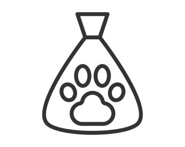 Pençe izli evcil hayvan besin torbası grafiği. Hayvan bakımı, beslenme ve evcil hayvan malzemelerini sembolize eder. Web siteleri ya da uygulamalar için temiz, basit tasarım ideal.