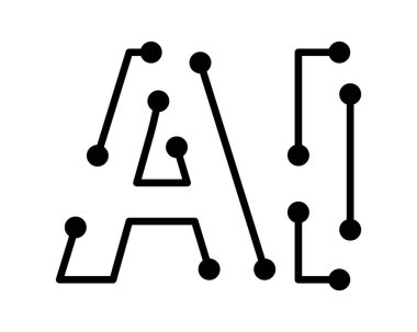 Siyah çizgiler ve fütüristik devre kartına benzeyen noktalar içeren minimalist grafik çizimi. Teknolojiyi, bağlantıyı ve yeniliği simgeler..