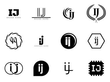 IJ logo şirketi şablonu. I ve J harfleri logoti. Tasarım elemanları ile farklı klasik serif harfleri ve modern kalın metin ayarla. İlk yazı tipi tipografisi. Koleksiyon trend iş kimliği.