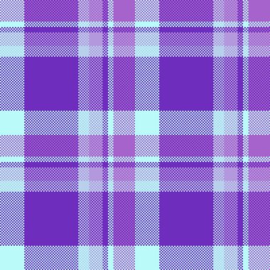 Canlı mor ve açık mavi ekose desenli. Tekstil tasarımı, moda ve web sitesi geçmişi için mükemmel. Bu pürüzsüz doku, geçmişe dönük bir dokunuşla neşeli, modern bir estetik sunuyor..