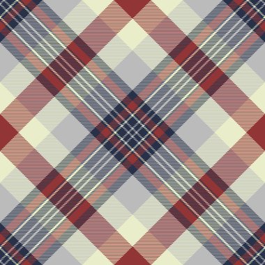 Sessiz kırmızılar, maviler ve kremlerle zarif çapraz ekoseli desen. Tekstil tasarımları, web sitesi geçmişi ya da mevsimlik markalar için mükemmel..