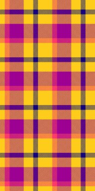 Canlı sarı, mor ve turuncu ekose desenli. Tekstil tasarımları, web sitesi geçmişi ya da moda projeleri için mükemmel. Bu cesur, enerjik tasarım bir neşe ve iyimserlik hissi taşır..
