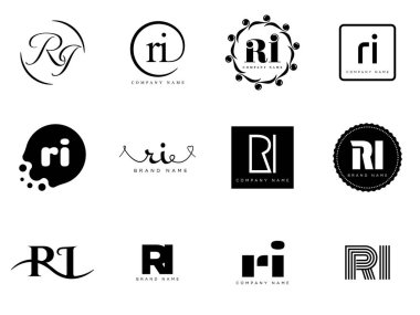 RI logo şirketi şablonu. R harfi ve ben logoti. Tasarım elemanları ile farklı klasik serif harfleri ve modern kalın metin ayarla. İlk yazı tipi tipografisi. Koleksiyon trend iş kimliği.