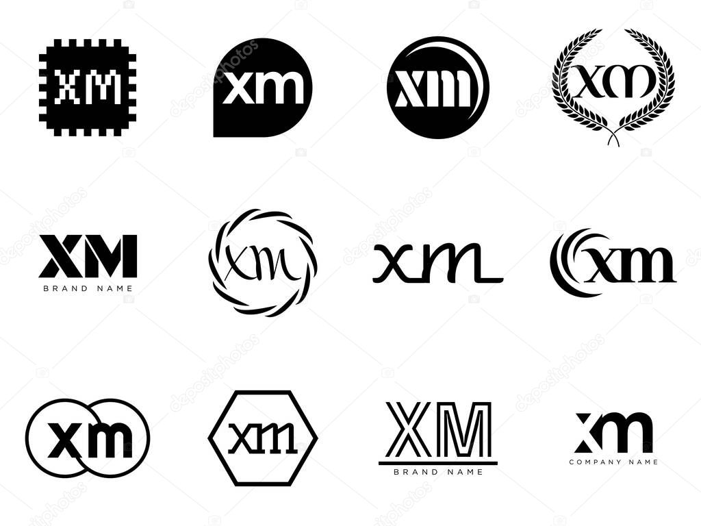 XM logo company template. Letter x and m logotype. Set different classic serif lettering and modern bold text with design elements. Initial font typography. Collection trendy business identity.