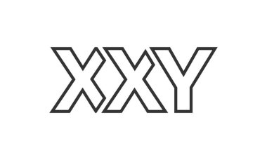 XXY logo tasarım şablonu güçlü ve modern kalın metinlerle. Basit ve minimal tipografi içeren ilk tabanlı vektör logosu. Modayı takip eden şirket kimliği markalar için ideal..