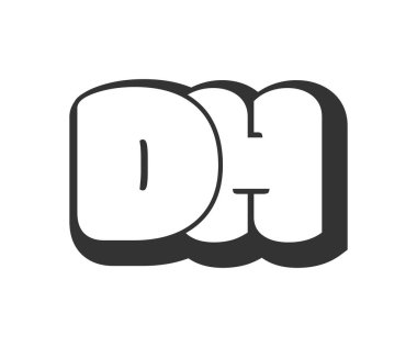 DH logosu, karikatür harfleri, graffiti stili siyah beyaz siluet şeklinde yuvarlak. Festival partisi için moda okul öncesi D ve H harfi metni, kişisel baş harfler, çocuklar için funky print ve web. Vektör illüstrasyonu.