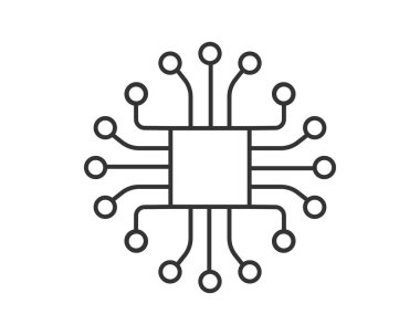 Mikroçipin temiz, modern sanat eseri çizimi. Teknoloji, veri, yapay zeka ve bilgisayar sunar. Web, yazdırma veya sunumlar için ideal.