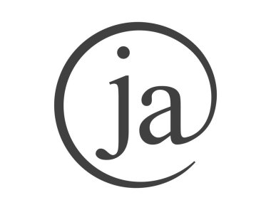 Daire şeklinde e-posta işareti tarzında iki harften oluşan JA logosu. J ve A şirketinin marka kimliği için yuvarlak logosu.