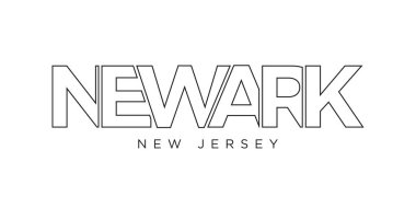 Newark, New Jersey, ABD tipografi sloganı. Baskı ve web ürünleri için grafik şehir harfleriyle Amerika logosu.