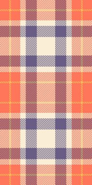 Tarzlı arka plan tekstili, geometrik tartan kumaş ekoseli. Piknik dokusu vektörü kırmızı ve papaya kırbaç renk paletinde kusursuz denetim.