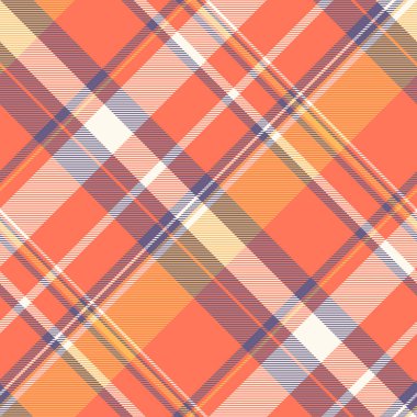 Sıcak, canlı ekose desenli mercan, portakal ve krem rengi. Geleneksel tekstil tasarımı arka plan, moda veya dijital sanat için uygundur. Samimi, desenli görünüş.