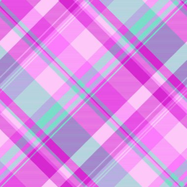 Dekorasyon tekstil arkaplanı pürüzsüz, paket desenli tartan kumaş. Işık ve morumsu renk paletinde egzotik ekose vektör dokusu kontrolü.