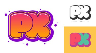 Festival ya da parti için PX logo tasarımı. Graffiti tarzında P ve X harfleri. Yazı tipi tipografisinin yaratıcı modern harfleri. Modayı takip eden logotlar ya da kimlikler. Vektör illüstrasyonu.