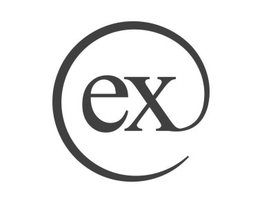 Daire şeklinde e-posta işareti tarzında iki harfli eski logo. Marka kimliği için iş şirketinin E ve X yuvarlak logosu.