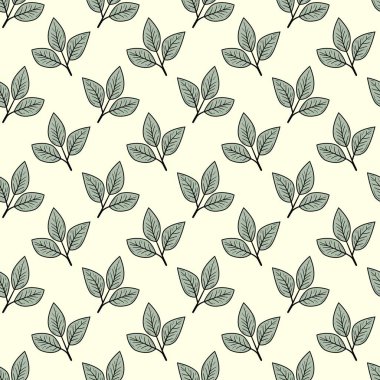 Zarif, pürüzsüz bir desen. Yumuşak krem arka planda zarif yapraklar var. Tekstil tasarımı, duvar kağıdı, ambalaj veya web sitesi geçmişi için mükemmel.