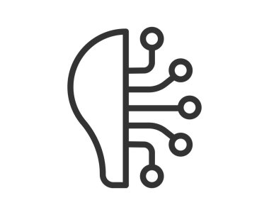 Devre kartına bağlı bir kafanın minimalist simgesi. Yapay zekayı, makine öğrenmesini, teknolojiyi, yeniliği temsil ediyor. Web sitesi, uygulama, sunumlar için kullan.