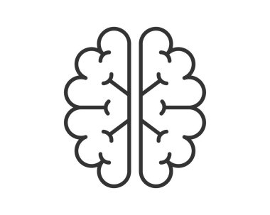 İnsan beyninin minimalist çizgi sanatı zekayı, bilişi ve akıl sağlığını sembolize eder. Tıp, eğitim ve yaratıcı projeler için ideal.