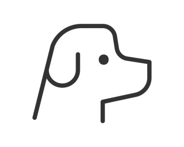 Minimalist köpek taslak simgesi beyaz üzerine. Hayvan bakımı, logo, veteriner ya da web sitesi elementi için grafiksel hayvan kafası. Temiz, modern tasarım sadakati, dostluğu simgeliyor..