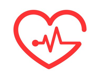 Kırmızı kalp ikonu kalp atışı ritmini temsil ediyor, sağlığı, aşkı ve hayatı sembolize ediyor. Tıbbi, sağlık veya Sevgililer Günü kavramları ve tasarımı için ideal.